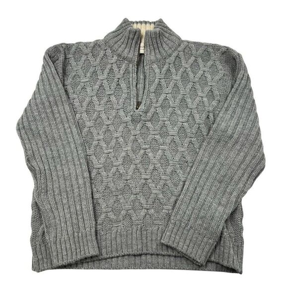 Aran Islands Knitwear Men's 100% Wool Gray Cable Knit Half-Zip Sweater Size M - Picture 2 of 8